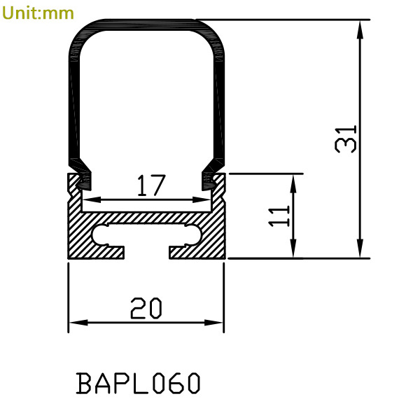 BAPL060 Aluminum Profile - Inner Width 17mm(0.66inch) - LED Strip Anodizing Extrusion Channel BAPL060 Aluminum Profile - Inner Width 17mm(0.66inch) - LED Strip Anodizing Extrusion Channel
